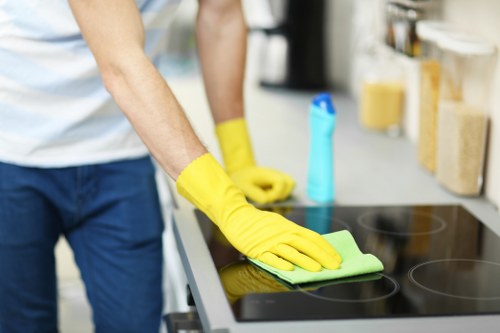 Kingston cleaner handling dusting and surface care in an office