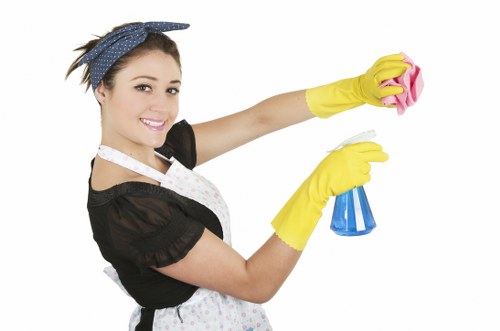 Professional office cleaners in Kingston sanitising common surfaces